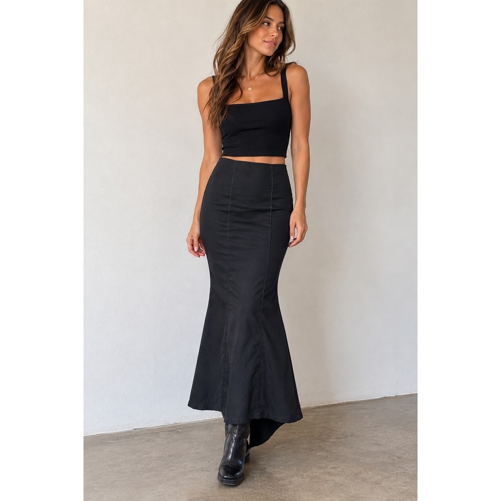 Vintage Lip Service Black Corset Lace Up Contrast Stitch Maxi Skirt Size Small